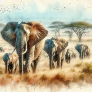 Tableau Eléphants dans la savane