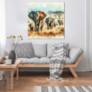 Tableau Eléphants dans la savane
