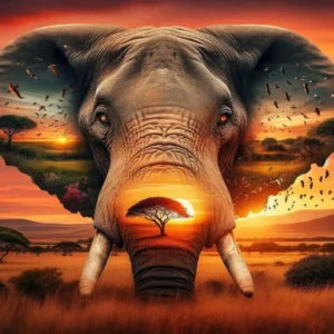 Tableau Eléphant double exposition