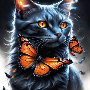 Tableau Chat et Papillons