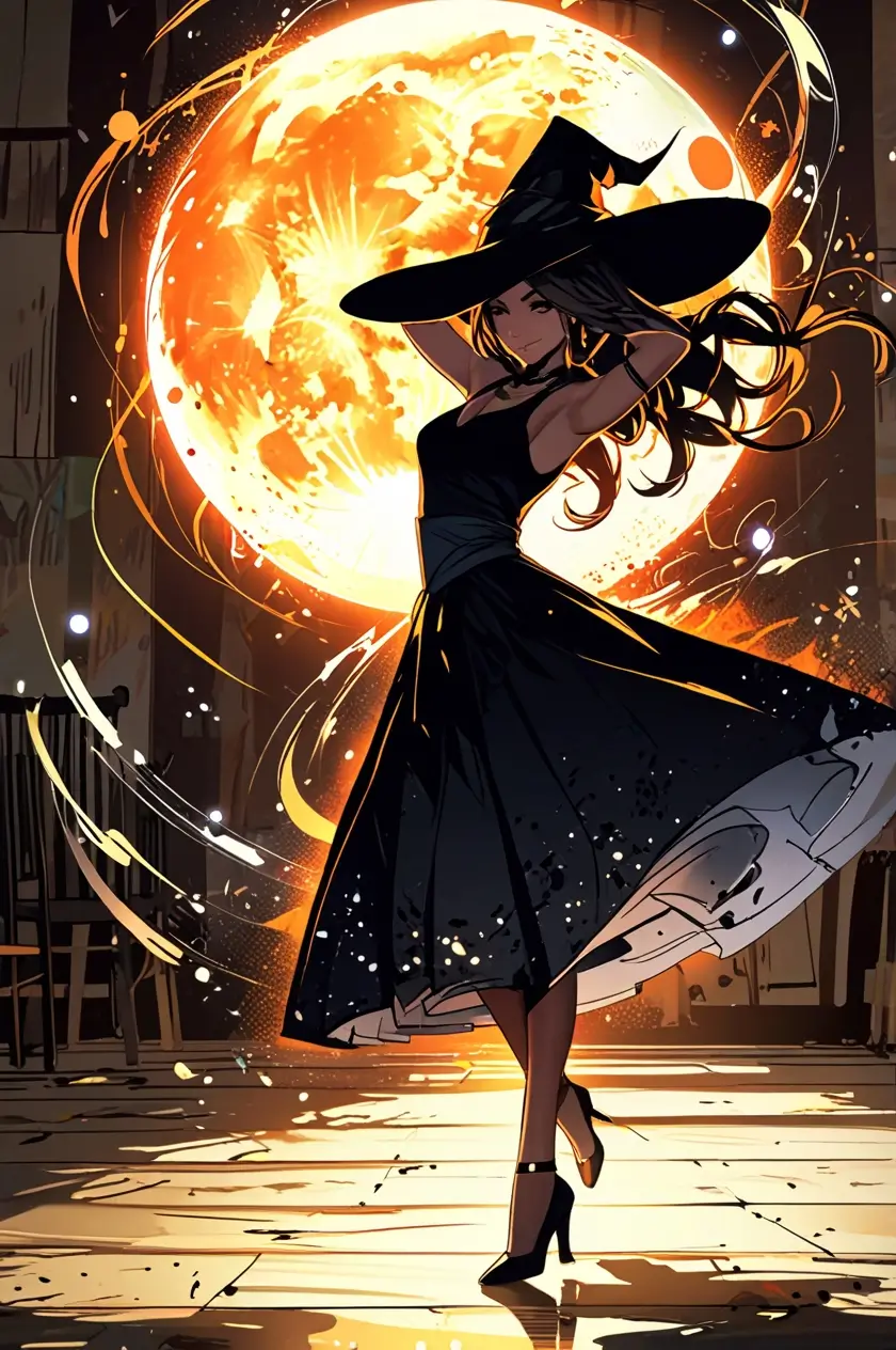 🌙 Tableau Sorcière sous la pleine Lune d'Halloween